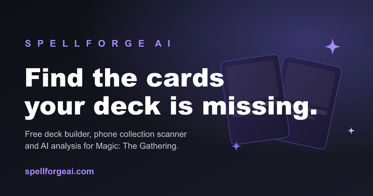 SpellForge AI - scan your Magic card collection with your phone and see what your deck is missing (f logo
